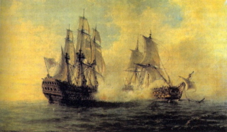 Combate del Glorioso. Explosión del Darmouth. Cortesía del Museo Naval de Madrid.