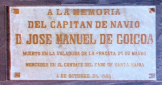 Lápida en el Panteón de Marinos Ilustres. cortesía del Museo Naval. Madrid.