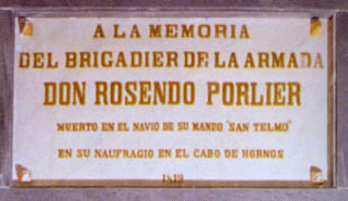 Lápida en el Panteón de Marinos Ilustres de don Rosendo Porlier y Asteguieta. Cortesía del Museo Naval. Madrid.