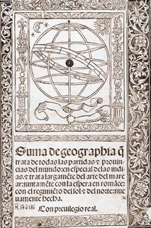 Portada Suma Goegraphia. Edición Príncipe de 1519, por Jacobo Cromberger en Sevilla.